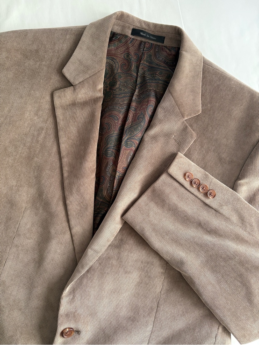 Lauren Ralph Lauren Mens 44L Blazer Sport Coat Tan Corduroy Faux Suede Jacket